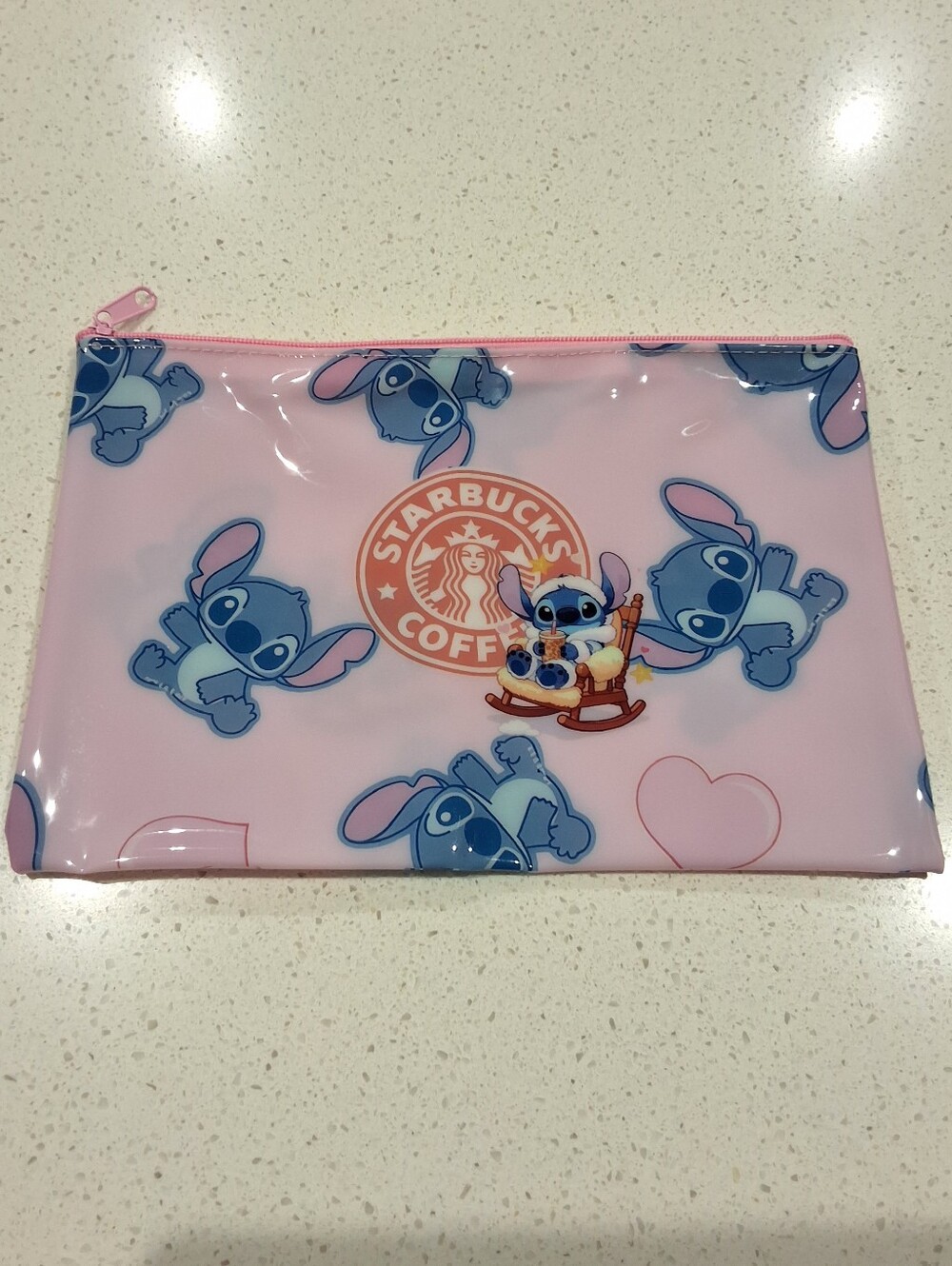 Stitch Pink Coffee Waterproof Zipper Pouch Zipper Pouch Cosmetic Makeup Bag, NEW